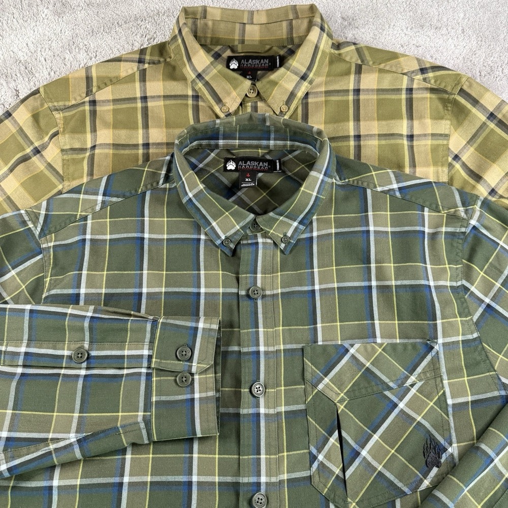 Alaskan Hardgear Duluth Trading Lot 2 XL Plaid Wool Blend Work Shirts Green